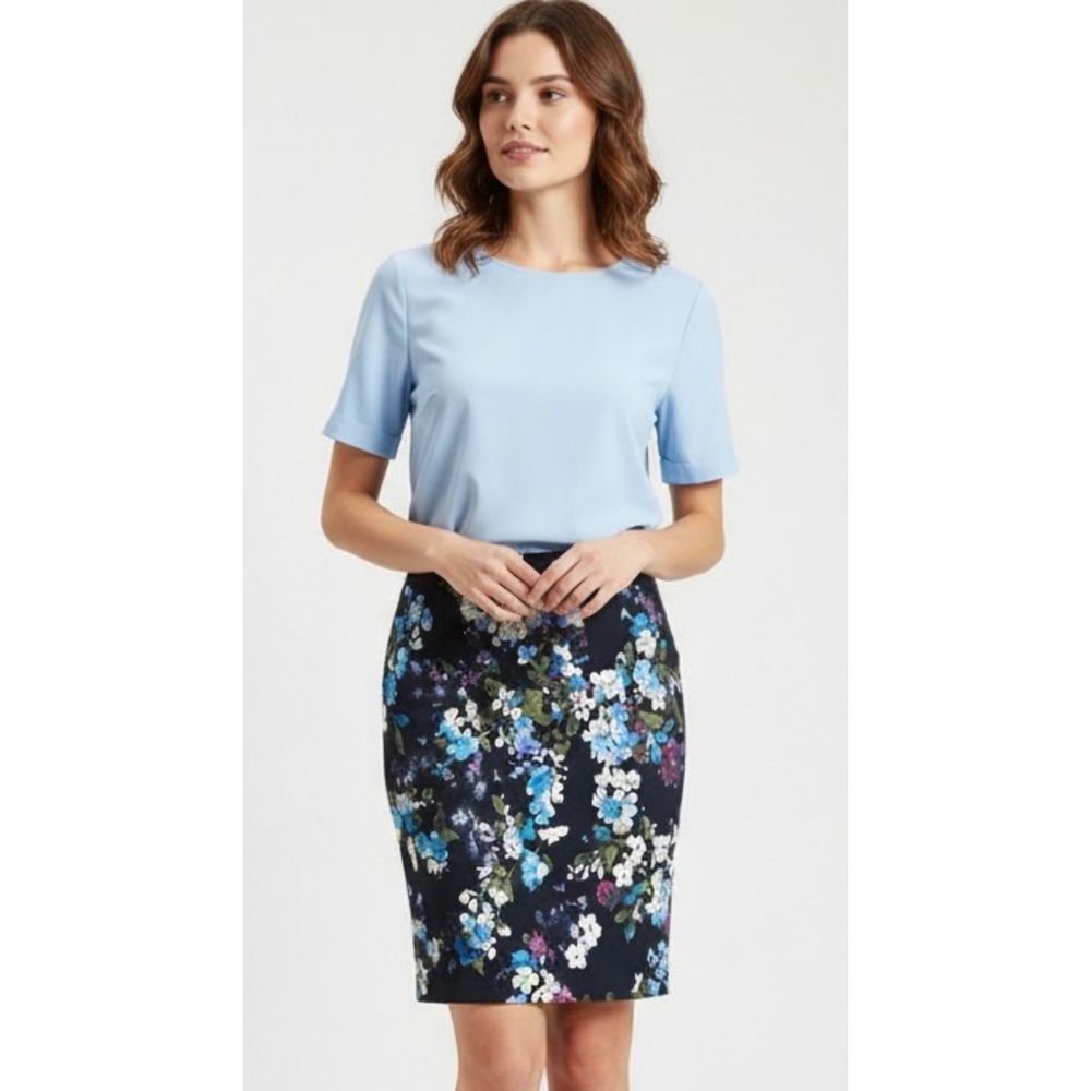 J Jill Ponte Floral Print Pencil Skirt Navy Size SP